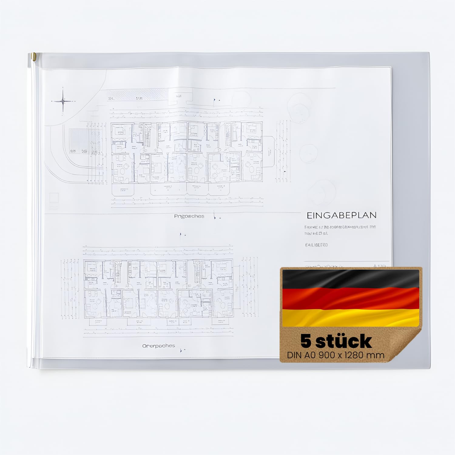 (900 x 1280 mm) Din A0 – 5 Stück | Transparente Schutzhüllen mit Reißverschluss | Wasserfest, reißfest, beschreibbar | Schutzfolie für Baupläne & Dokumente