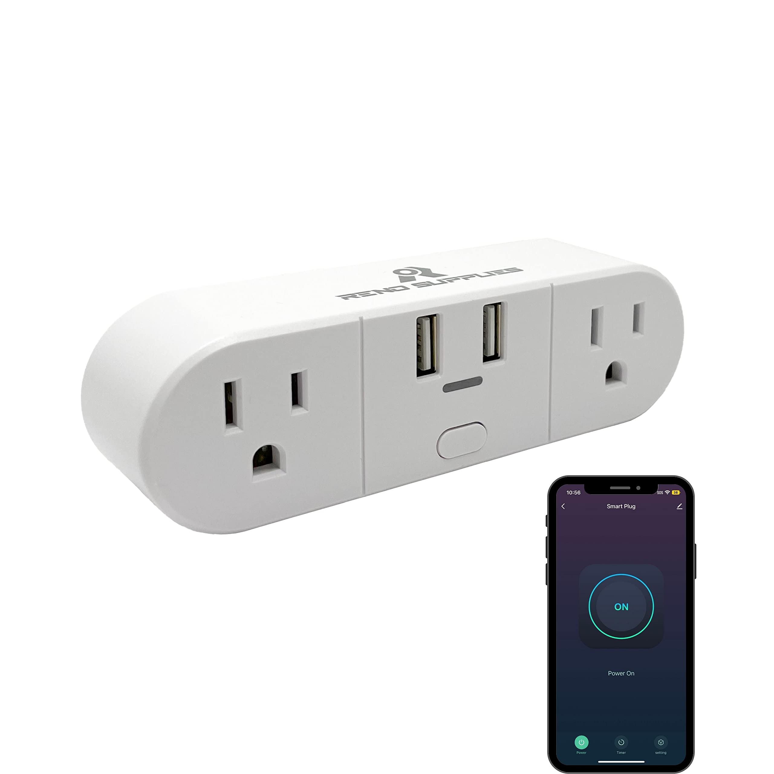 Smart WiFi Outlet with 2 USB Ports,15A 1875W, Works with Smart Life App, Alexa and Google Home, Timer Schedule, No Hub Required, FCC Certified, 2.4G Hz WiFi Only
