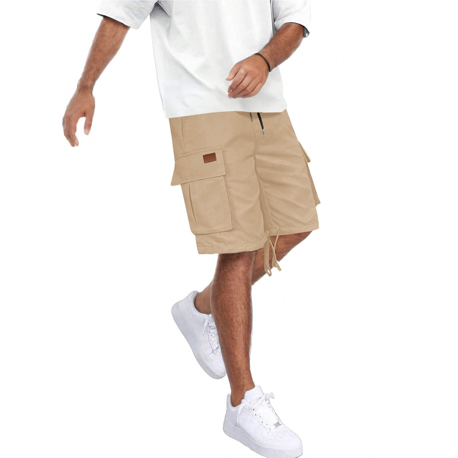 Baggy Cargo Shorts for Men Elastic Waist Drawstring Bermuda Shorts Summer Lightweight Hiking Work Short Pants with Pockets Ripstop Workout Gym Short Athletic Climbing Camping Outdoor Pants