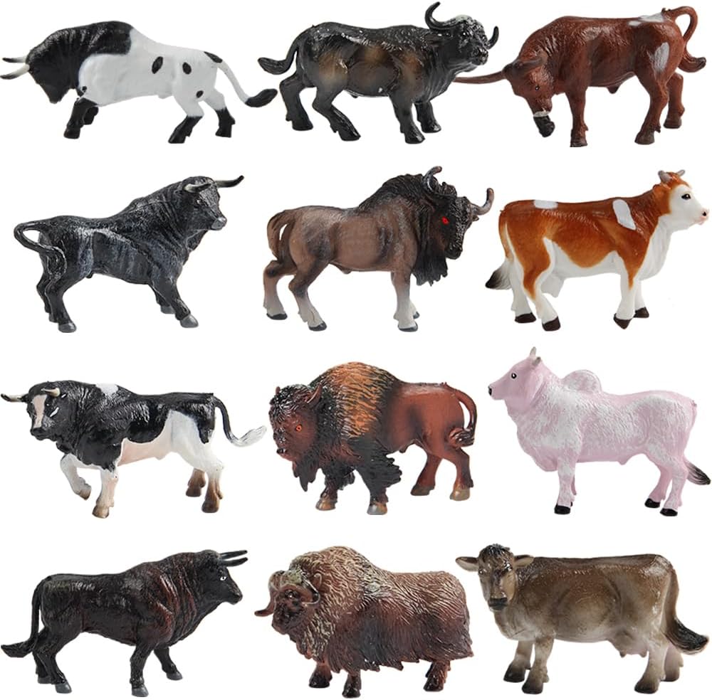 Mini Tudou 12 Pcs Farm Toy Set 3.4in,Multicolor Cow Animal Figurines Cool Cake Topper & Exhibits for Ages 3 4 5 Boys&Girls