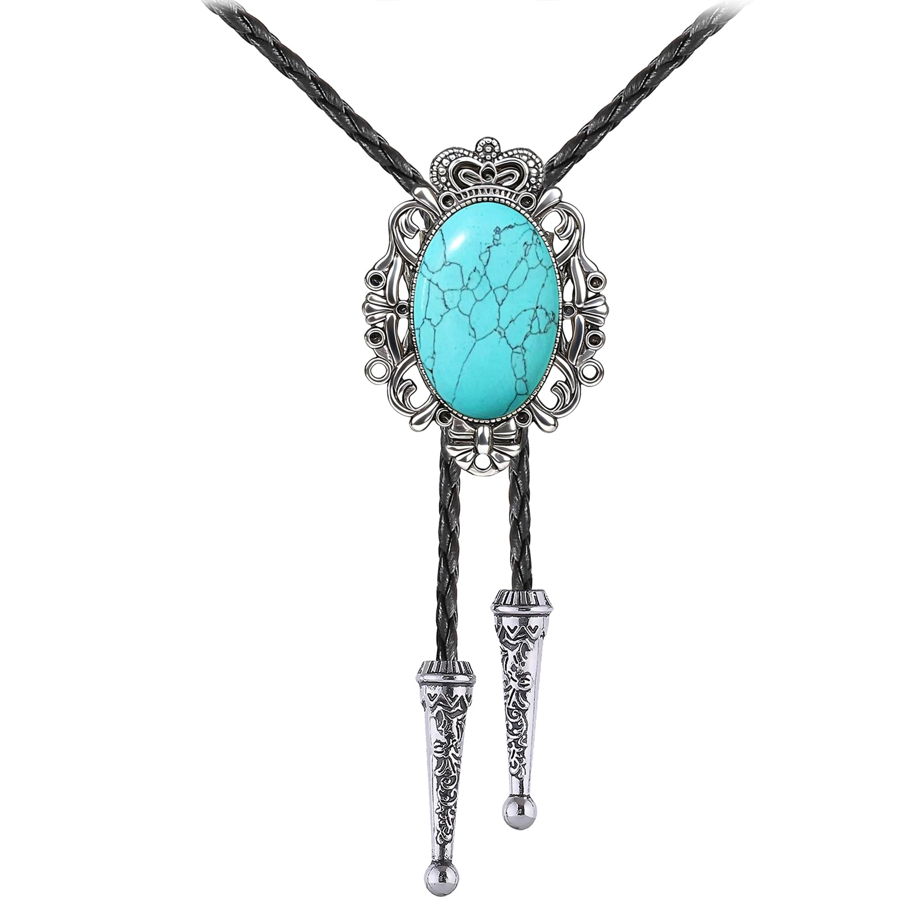 Jeilwiy Bolo Tie for Men Real Stone Westwern Cowboy Ties Silver Bolos Women Leather Necktie Gift for Birthday Christmas