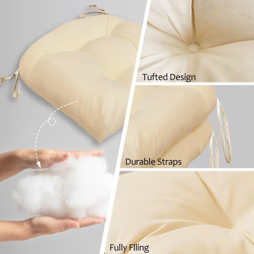 Outdoor Chair Cushions Set of 2, 19"x19" Tufted Outdoor Seat Cushions, Waterproof Patio Furniture Cushions,Beige