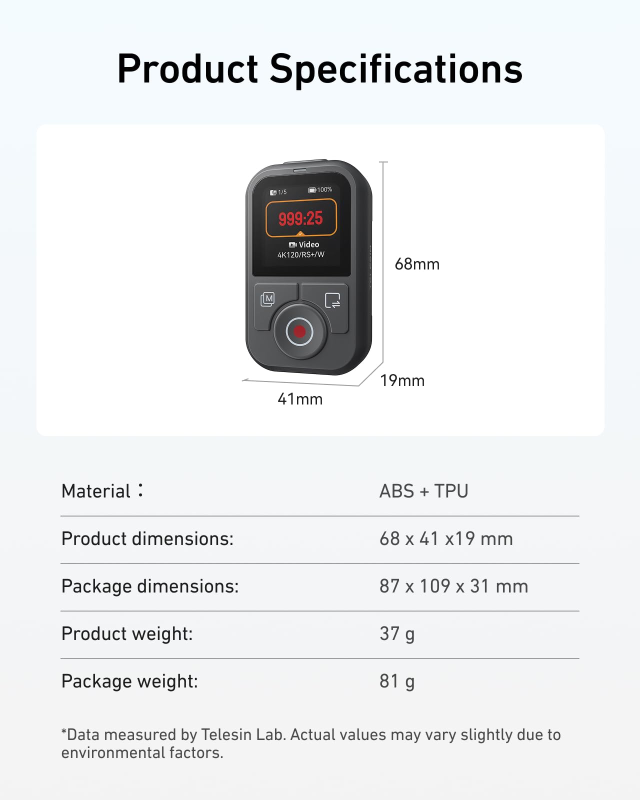 TELESIN T13 Bluetooth-Fernbedienung für DJI Osmo Action 6/5 Pro/4 & Osmo 360, HD-Farbbildschirm drahtlose Kamera-Fernbedienung, 60m Langstrecke, Wasserdicht, 8H-Batterie, Foto-Video Time-Lapse-Steueru