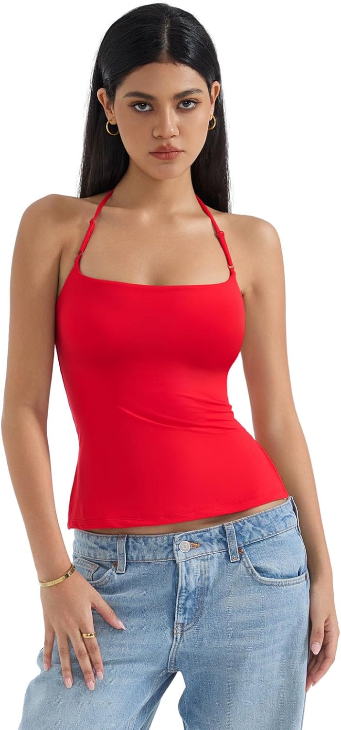 SUUKSESS Women Halter Double Lined Tank Top Backless Going Out Camisole Crop Top - Image 6