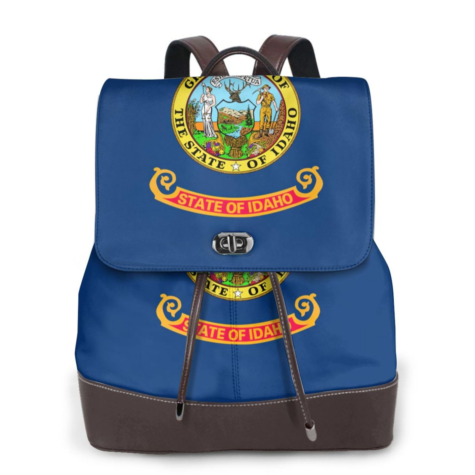 Sac à dos campus et randonnée en cuir noir avec imprimé drapeau de l'Idaho