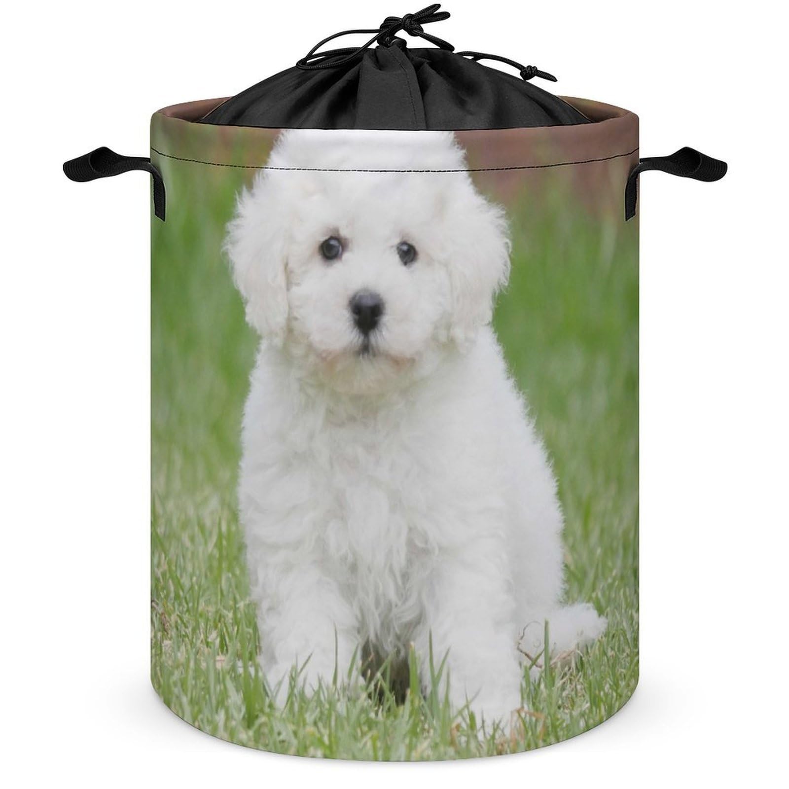 Qjjinxior Drawstring Laundry Hamper, Bichon Frise Dog Laundry Basket, Washing Basket with Handle