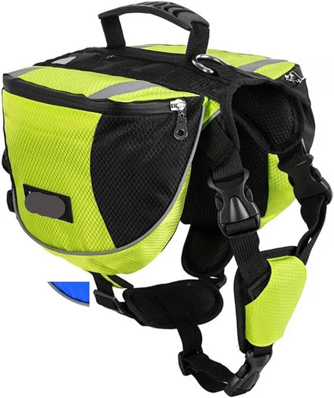 Oxford Fabric Outdoor Dog Backpack Double Snack Bag, Dog Training Bag Waterproof Reflective Saddle Bag Medium Large Dog Tactical(Green,M)