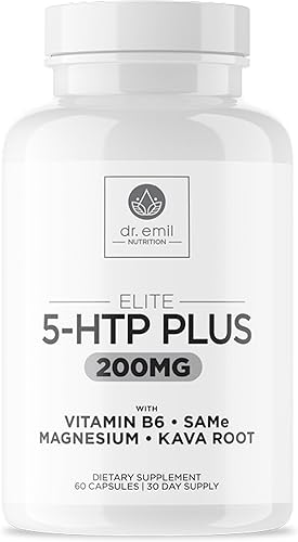 200 mg 5-HTP Elite con extracto de raíz de kava, magnesio y SAM-e para mantener un sueño normal y saludable y crear una sensación de bienestar,