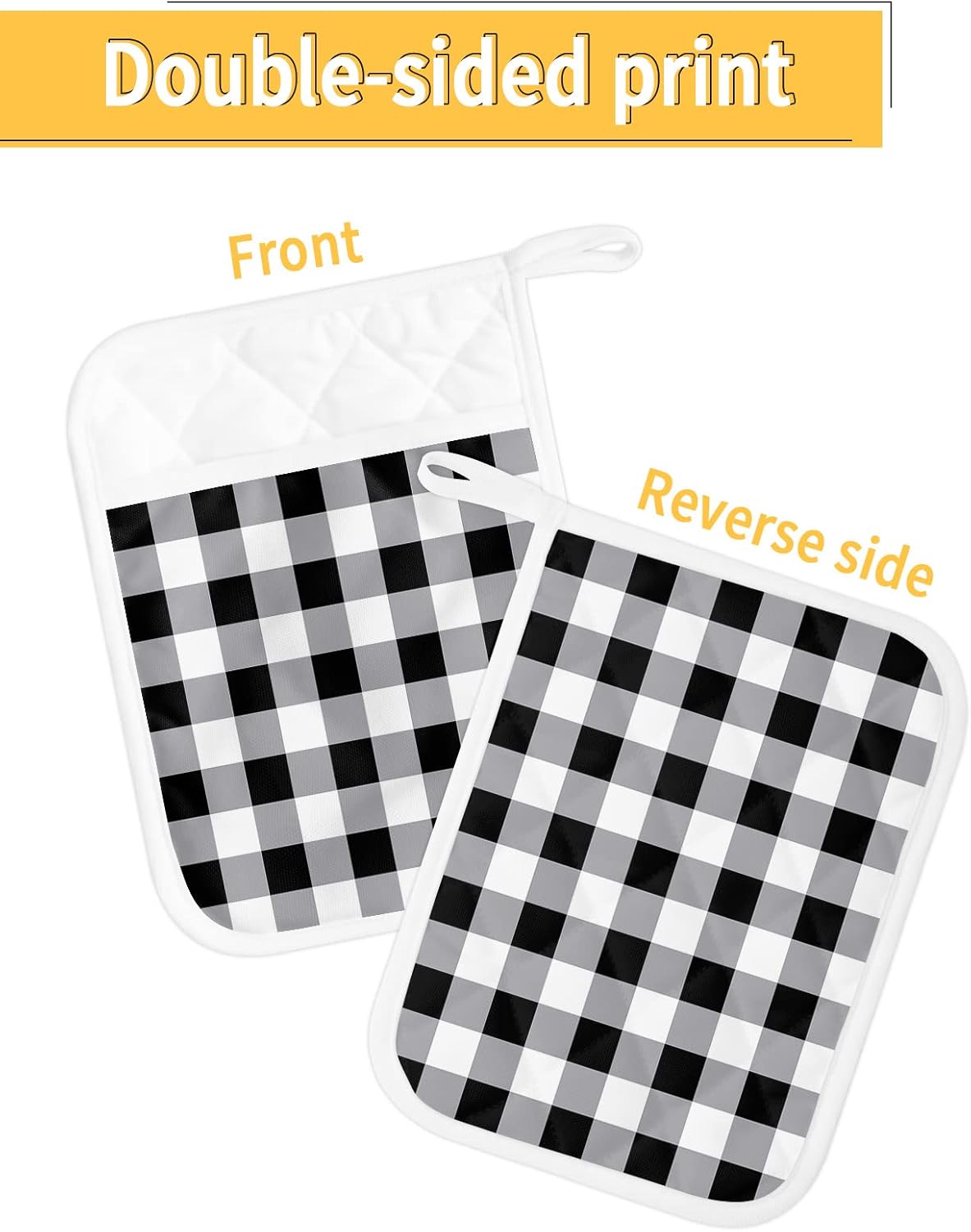 Pot Holders with Pockets, Heat-Resistant Hot Pads for Kitchen, Country Style Black and White Buffalo Grid Oven Mitts Pot Holders Sets Potholders for Baking Cooking Pack of 5
