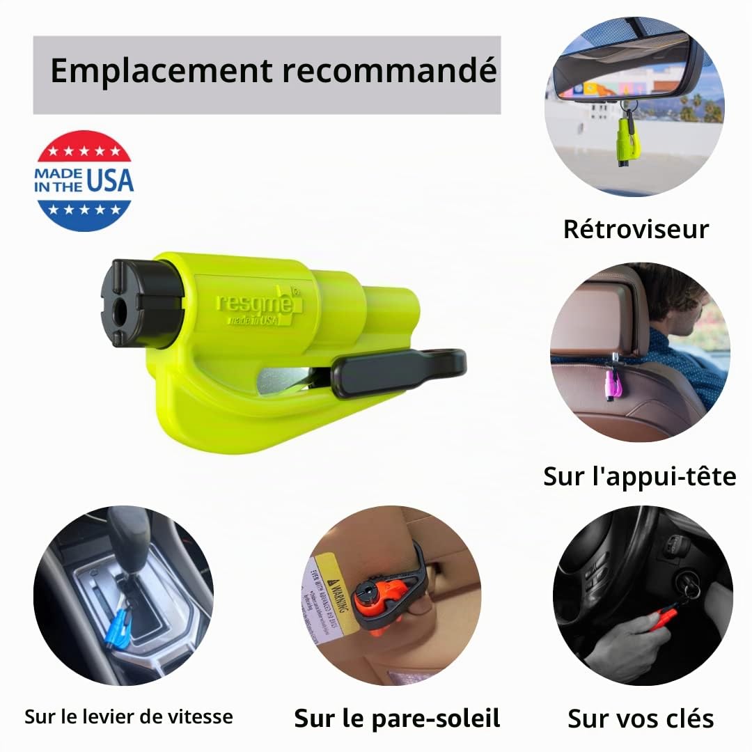 RESQME Porte-Clés Sécurité Voiture, Brise-Vitre et Coupe-Ceinture, Marteau d’Urgence, Fabriqué aux États-Unis, Lot de 6, Bleu et Rouge