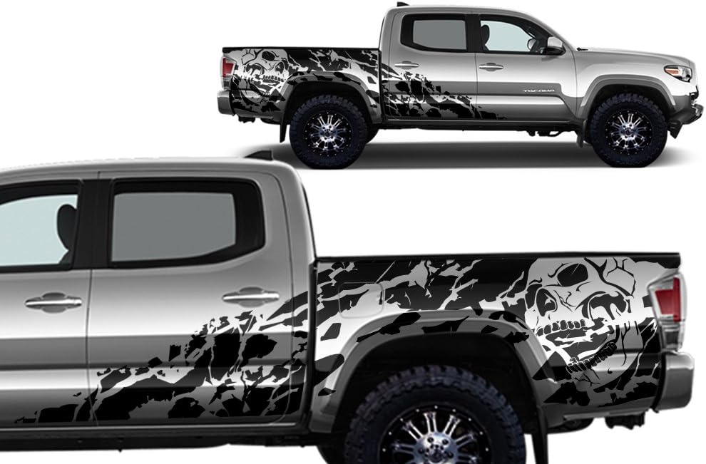 Factory Crafts Nightmare Side Graphics Kit 3M Vinyl Decal Wrap Compatible with Toyota Tacoma 4 Door Short Bed 2016-2020 - Matte Black