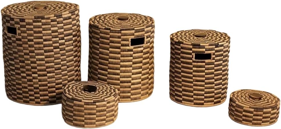 Large Laundry Woven Malawi Storage Basket With Lid: Sunga Classic Storage Basket - Brown Pattern