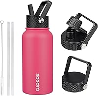 Vista 69 de BJPKPK - Botellas de agua aisladas con tapa con popote, botella grande de metal de 32 onzas con 3 tapas, termo reutilizable sin fugas y sin BPA