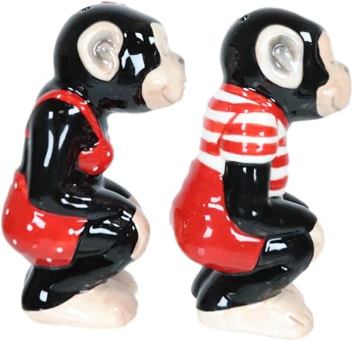 Miniatura 5 de Ebros Gift Circo Carnaval Rojo Selva Monos machos y hembras Simios Chimpancé Pareja Cerámica Salero y Pimienta Estatuilla Set Silvestre Bosque