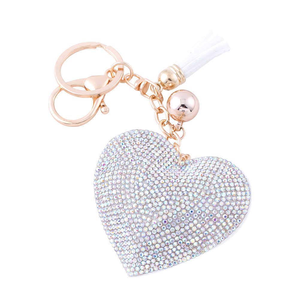 Soleebee Glitter Love Heart Keychain Premium SS6 Crystal Tassel Key