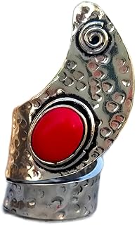 Coral Ring, Adjustable Ring, 925 Sterling Silver Plated, Hammered Ring, Unique Ring, Men's Ring, Women Gift Ring, Oval Stone Ring, Red Coral Jewelry, Hammered Design Ring, Boho Ring, Wedding Ring, 925 Silver Ring, Anniversary gift
