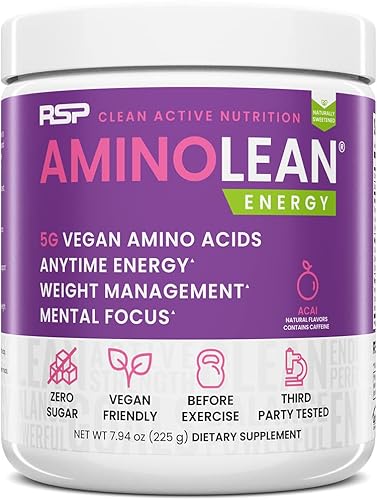 RSP Vegan AminoLean Completamente natural para antes del entrenamiento con BCAA Vegano amino energía todo-en-uno gestión de peso recuperación y