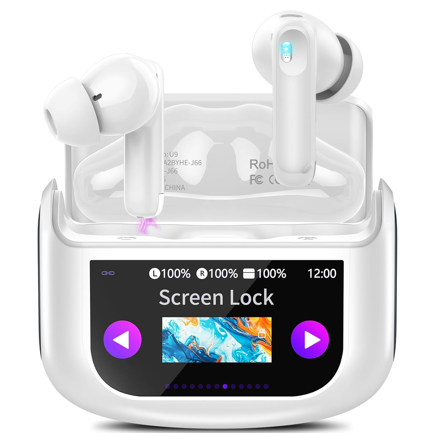 Wireless Earbuds Bluetooth 5.3 Headphones 48H Playtime, HiFi Stereo Ear Buds with Mic, in-Ear Earbud with LED Display, IPX7 Waterproof Wireless Earphones Sport Headset for Android iOS, White