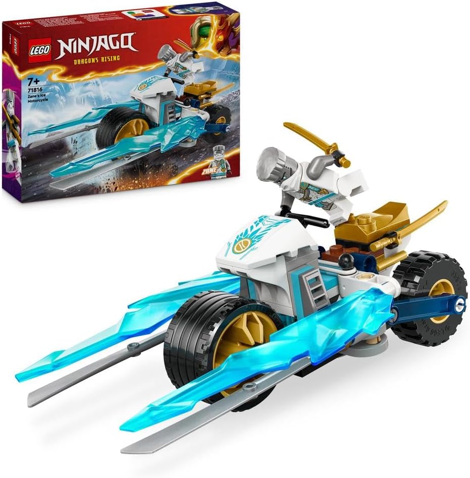 NINJAGO Zane’s Ice Motorcycle Toy for 7 Plus Year Old Boys & Girls, Dragons Rising Motorbike Set with a Zane Character Minifigure, Ninja Adventure Playset, Small Vehicle Gift for Kids 71816