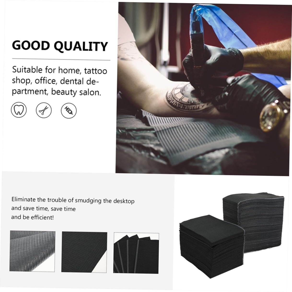 VILLCASE Tovaglia Monouso per Manicure in Carta Nera, Assorbente Polvere e Acqua, Morbida e Inodore, 125 Pezzi per Uso Professionale in Casa e Ufficio