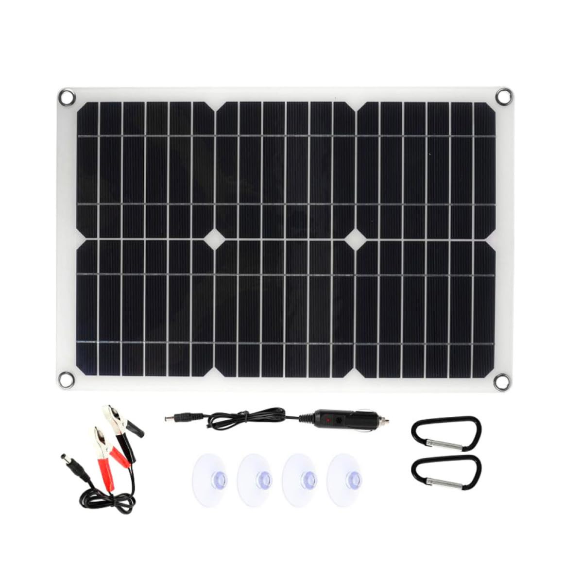 Pannello Solare Portatile 20w 18v 20v con Doppia Usb, Set Nero | Monocristallino, Accessori con Clip Batteria, Uso Esterno per Auto e Barche, Protezione Ingresso Sovracorrente