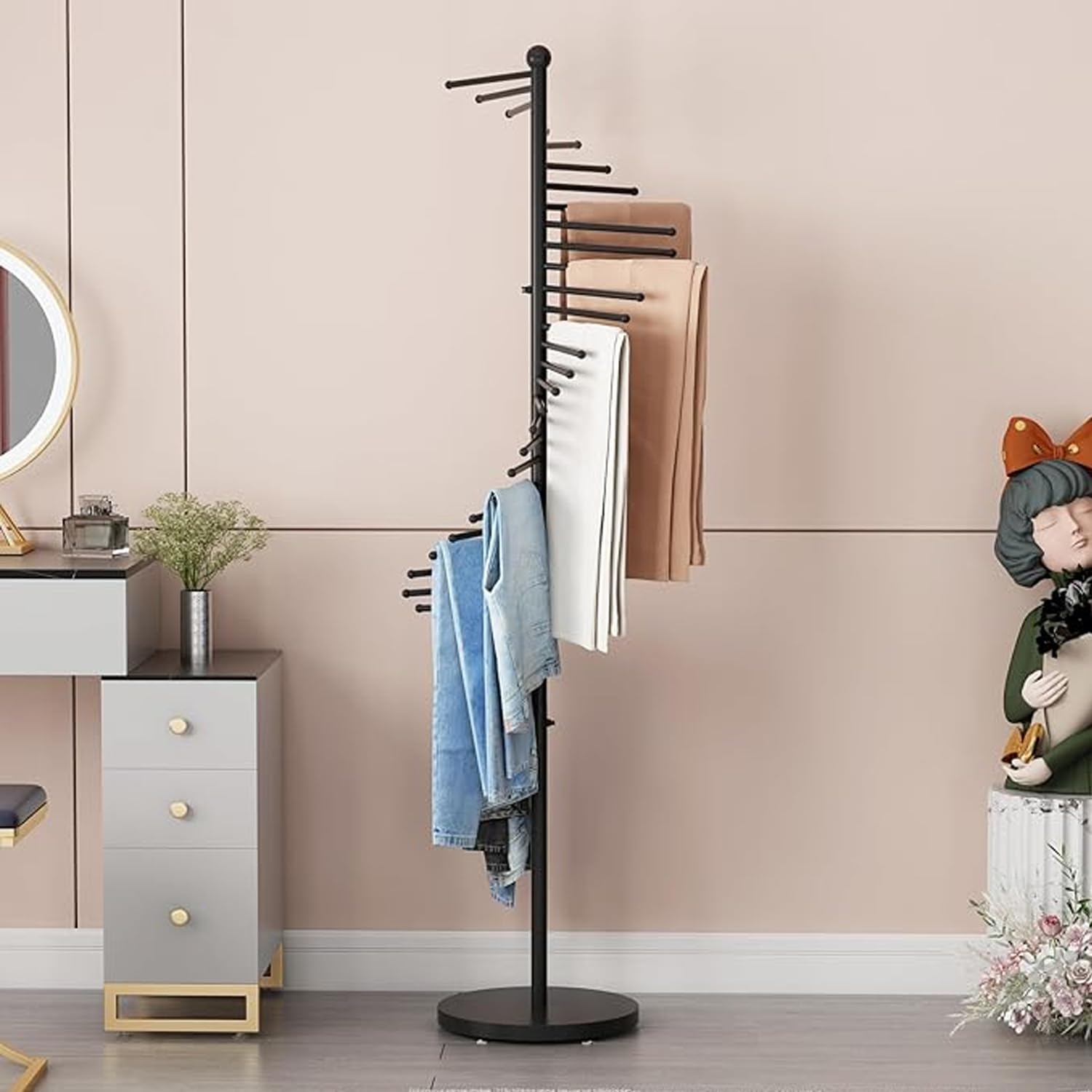 Soporte para pañuelos, Soporte para pañuelos en Espiral de 30 Varillas, Estante para pañuelos Dorado para Tienda de Ropa, Estante Organizador Comercial para hij,