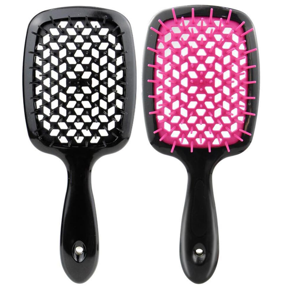 MCHERRYHousehold Combs WomenAnti-Static Hairdressing Comb Portable Scalp Massage Hair Brush For Hollowing Out Home Salon DIY Hairdressing Tool Curly Straight Hair Wet Or Dry Hair (Black+Rose)