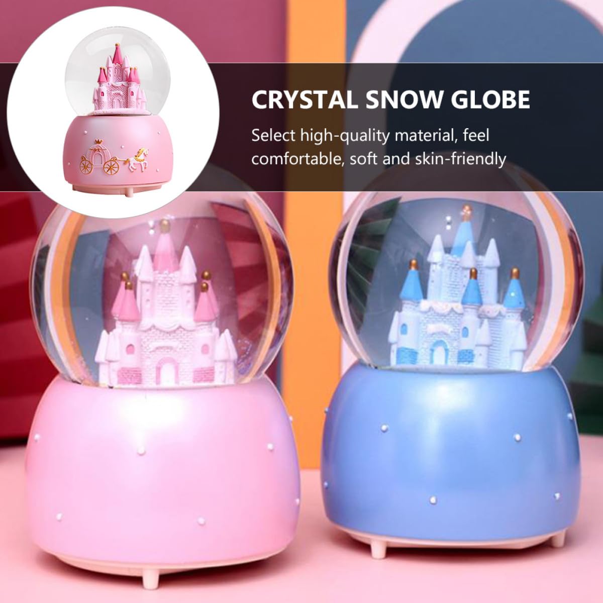 Toyvian Bola de Nieve de Cristal Rosa Mediana Música y Efecto Nieve Manual, Adorno Decorativo para Escritorio y Hogar, Bola de Cristal para Niñas, Obsequio de Cuento de Hadas