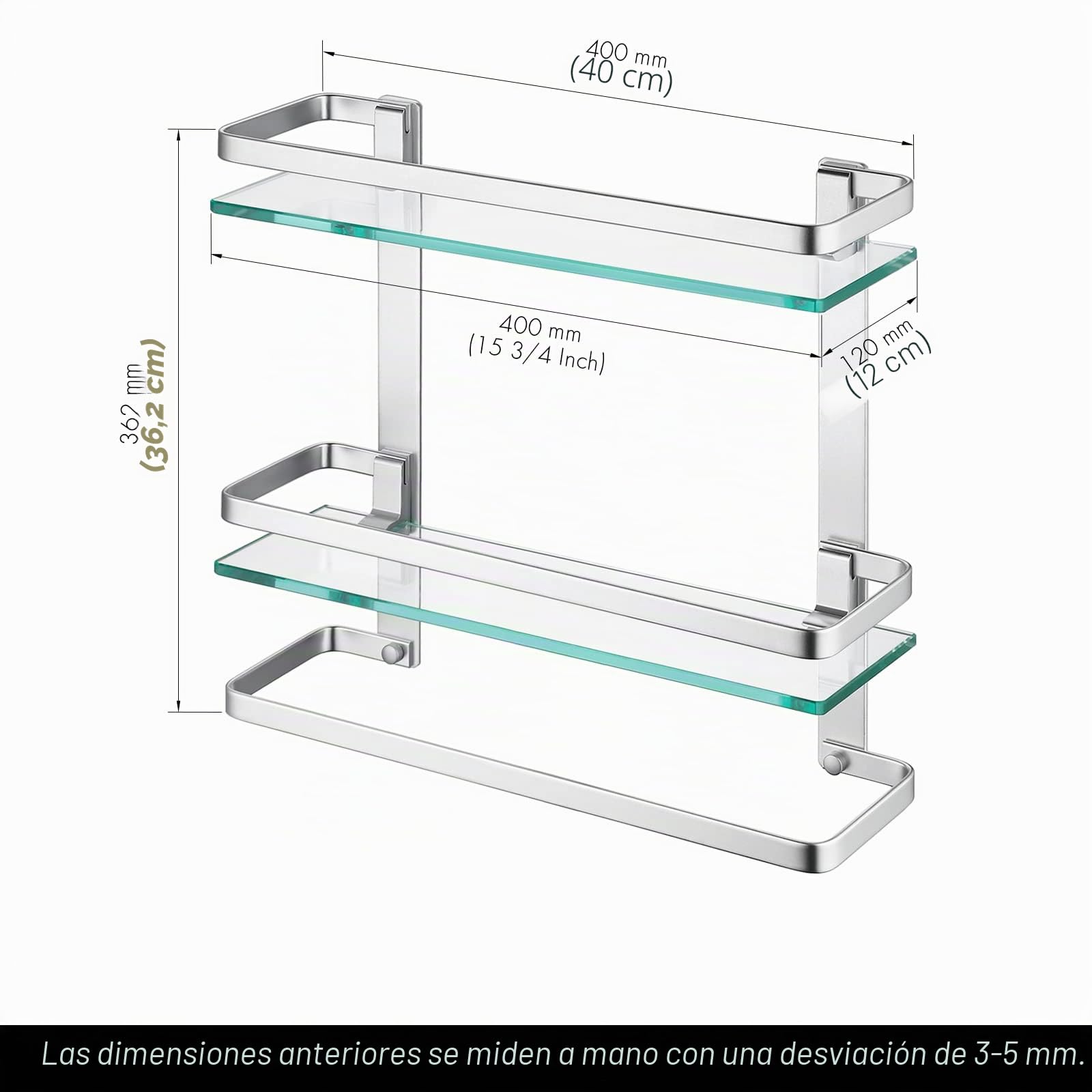 KES Estanteria Baño Pared Estante Baño Cristal, Estanteria Ducha 8MM-Grueso Cristal Templado con Toallero, Aluminio Plata, A4127B