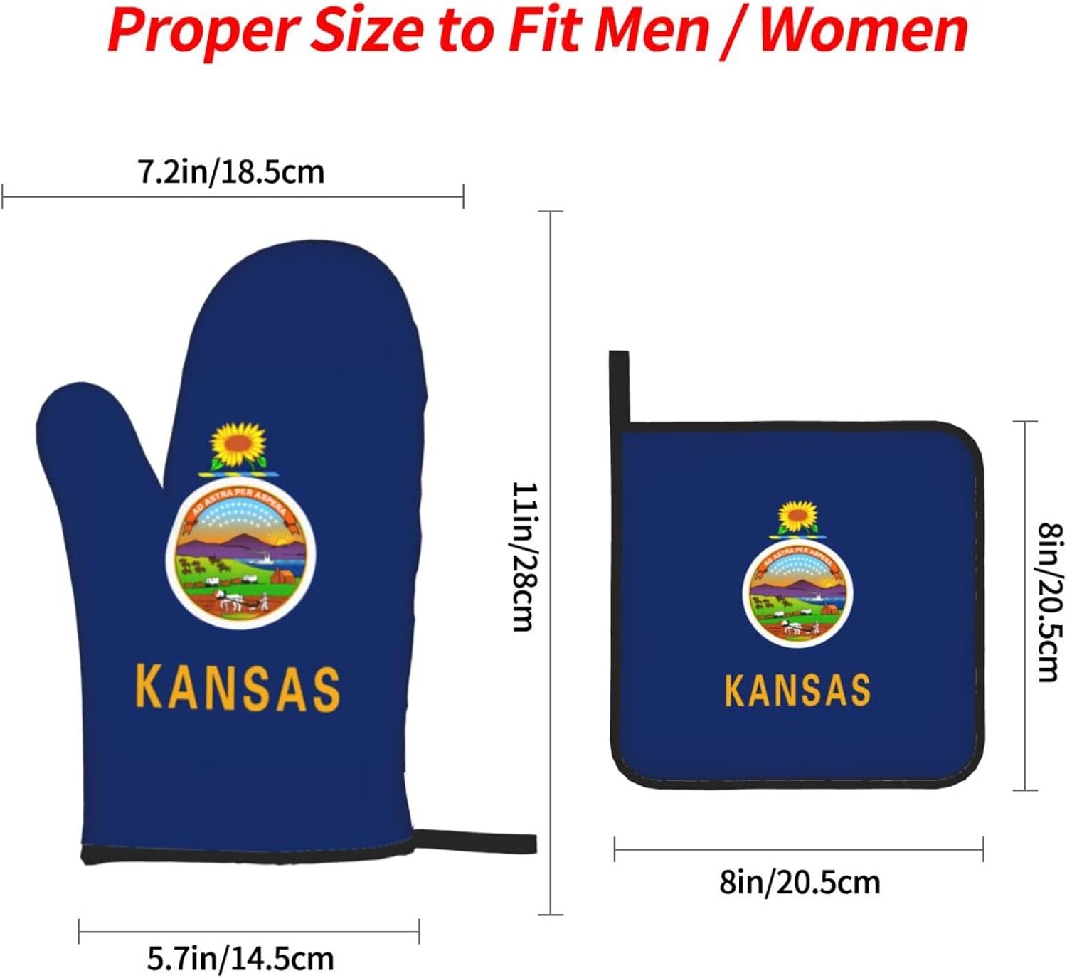 Kansas State Flag Oven gloves and heat-resistant mat 4-piece set. Suitable for grilling, microwave oven frying, and baking