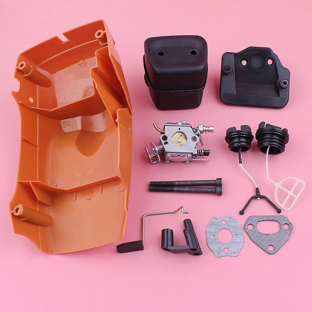 Carburador de cubierta de motor de cilindro superior para compatible con Husqvarna 137 142, silenciador de escape, filtro de aire, tapa de combustible y aceite, repuesto de motosierra