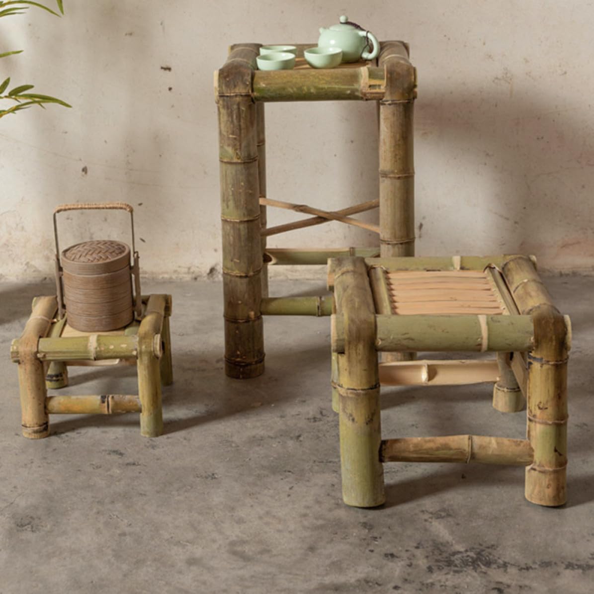 Abaodam Taburete de Bambú, Taburete Pequeño Hogar, Retro, Bambú, Fácil de Limpiar, Ahorra Espacio, para Disfrutar del Té y Ducharse