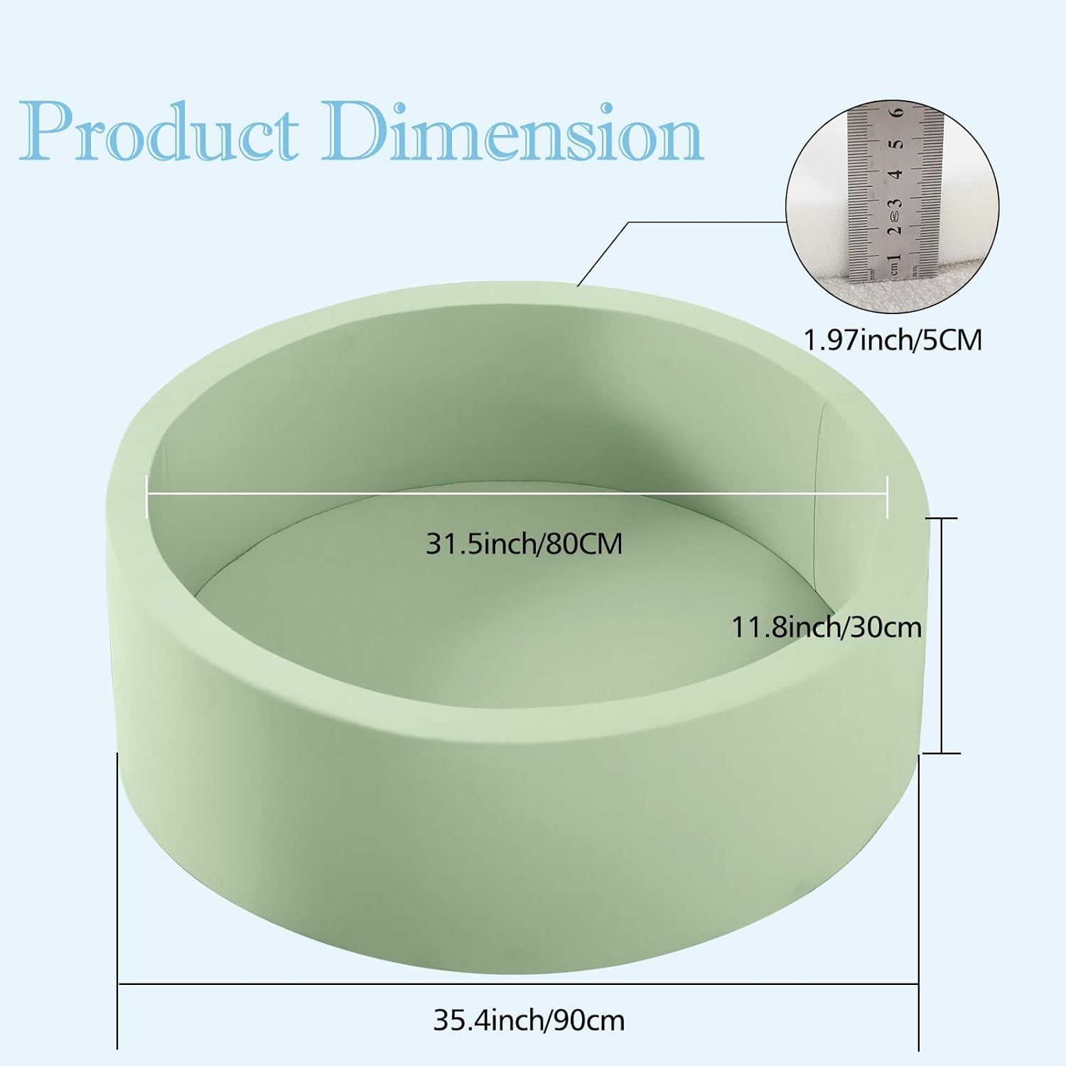 Foam Ball Pit for Toddlers, 35.4"x 11.8" Kids Ball Pit, Soft Round Baby Ball Pool, Ideal Gift for Girls and Boys, Indoor and Outdoor Game(Green, NO Balls)