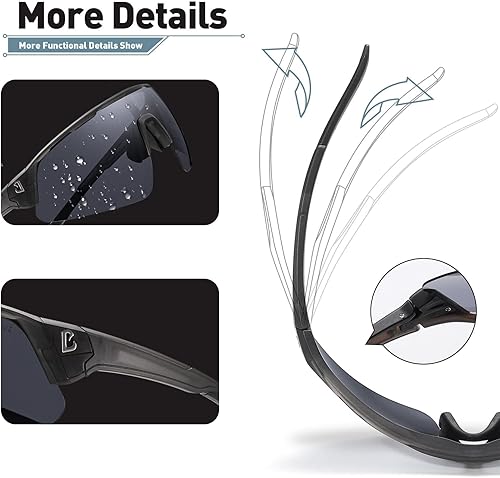 Miniatura 5 de Bevi Sports Shield - Lentes de sol polarizados UV400 con montura ligera TR90, unisex, béisbol, correr, ciclismo