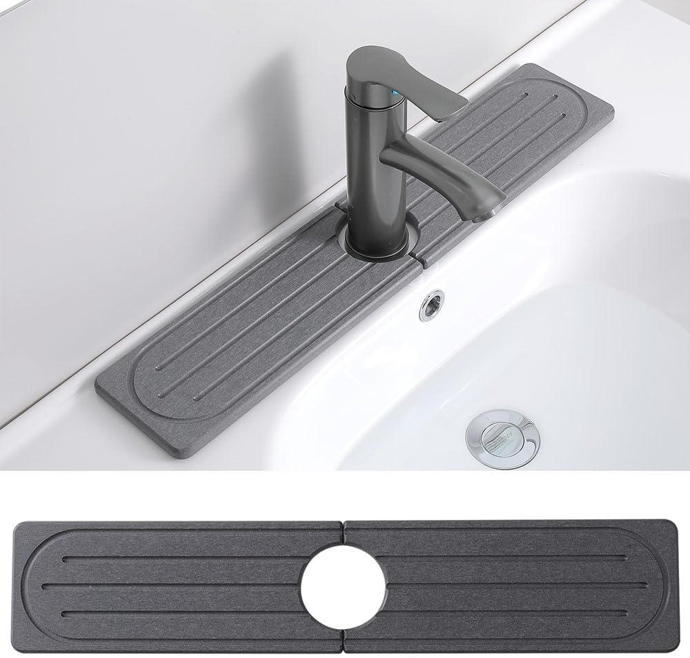 Faucet Mat 19.6 X 3.9 inch Kitchen Bathrooms Sink Faucet Mat White Absorbent Stone Diatomite Sink Splash Guard