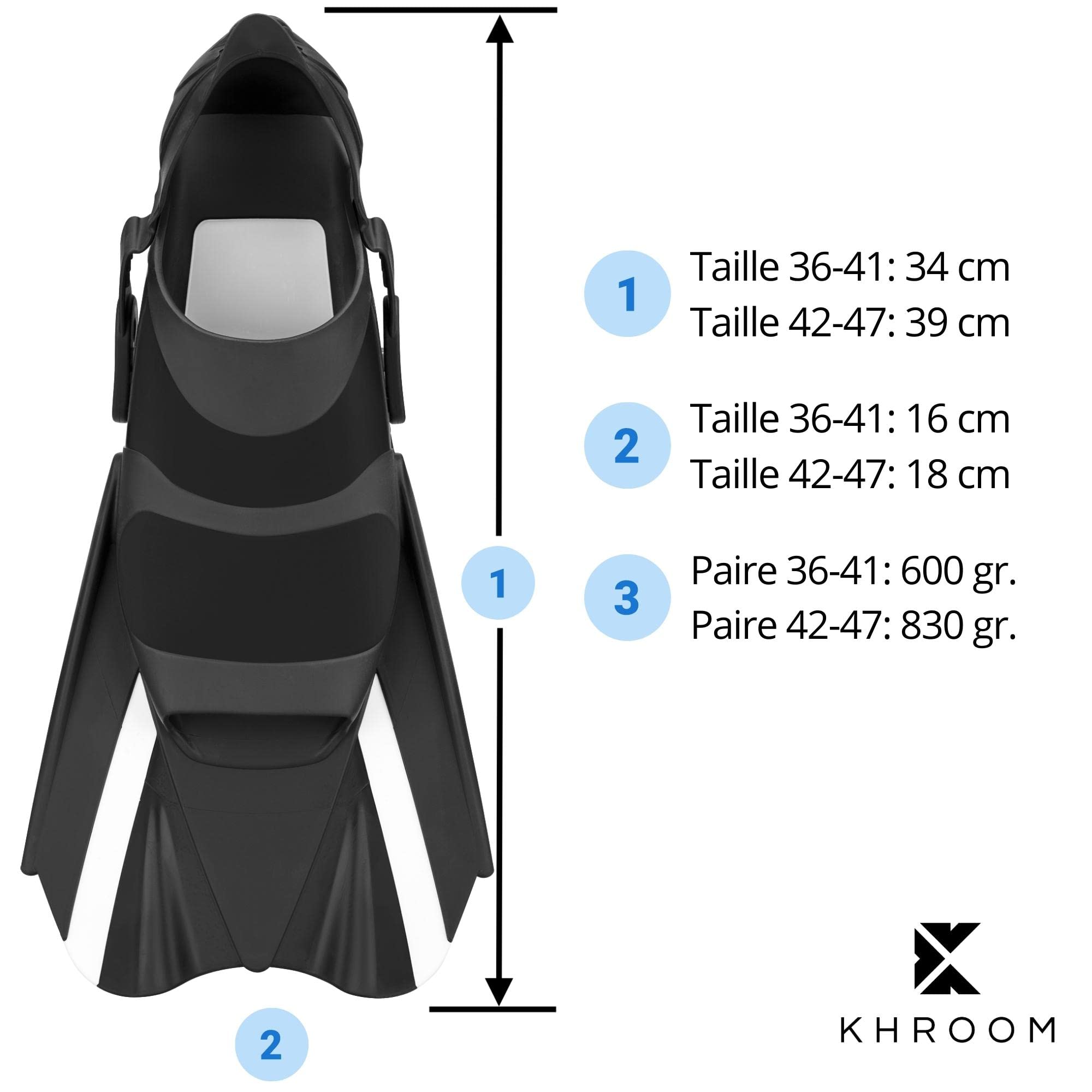 Khroom Palmes de plongée réglables Courtes avec Housse à accrocher Taille 36-47 Palmes Courtes pour la Natation Adultes Femmes et Hommes | Palmes Snorkeling Natation Entraînement