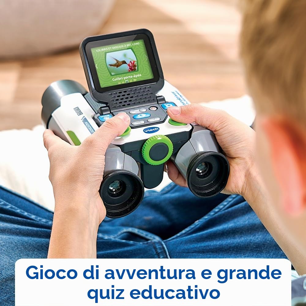 VTech - Genius XL Binocolo video interattivo, Binocolo per bambini 10x21 con schermo a colori, foto e video della BBC, giocattolo educativo scientifico, regalo per bambini dai 5 anni - Contenuto in