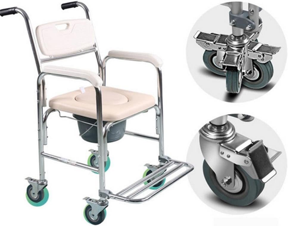 ZDONGU ZJBDQ Mobile Commode Chair Elderly Women Moving Aluminum Shower Chair, Toilet and Shower Commode Chairs