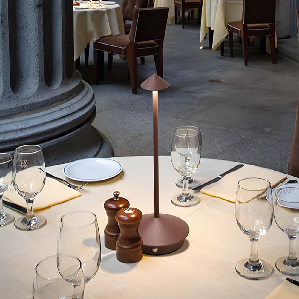 Lámpara LED Lámpara de Mesa Inalámbrica Batería USB luz de Mesa Táctil Lámpara de Noche de Atenuación Recargable Lámpara de Escritorio Interior Portátil Comedor Jardín Aluminio Metálic,Marrón