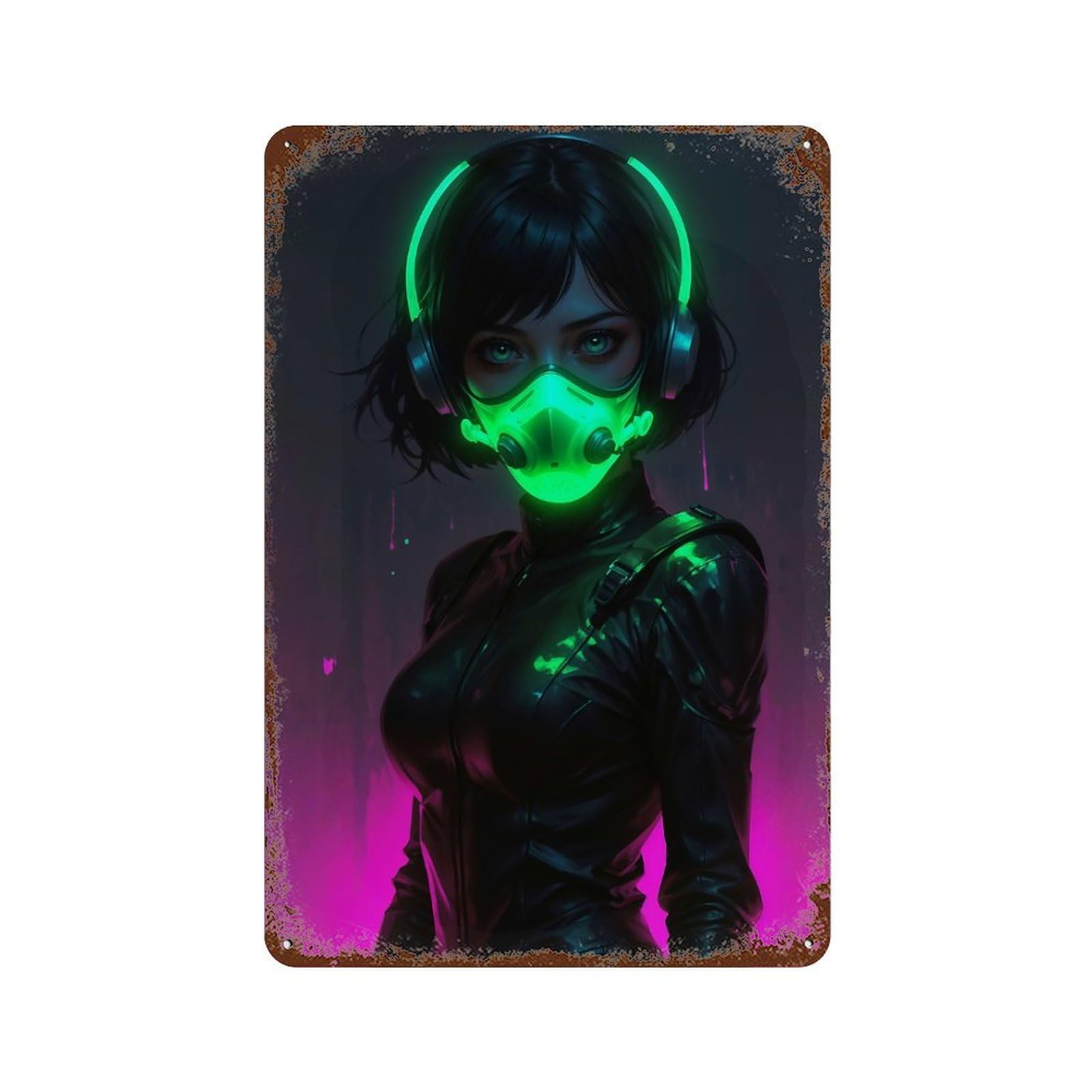 Girl Toxic Neon Mask Rusty Metal Tin Sign 11.8"x7.9", Vintage Wall Decor for Garage, Pub Or Kitchen