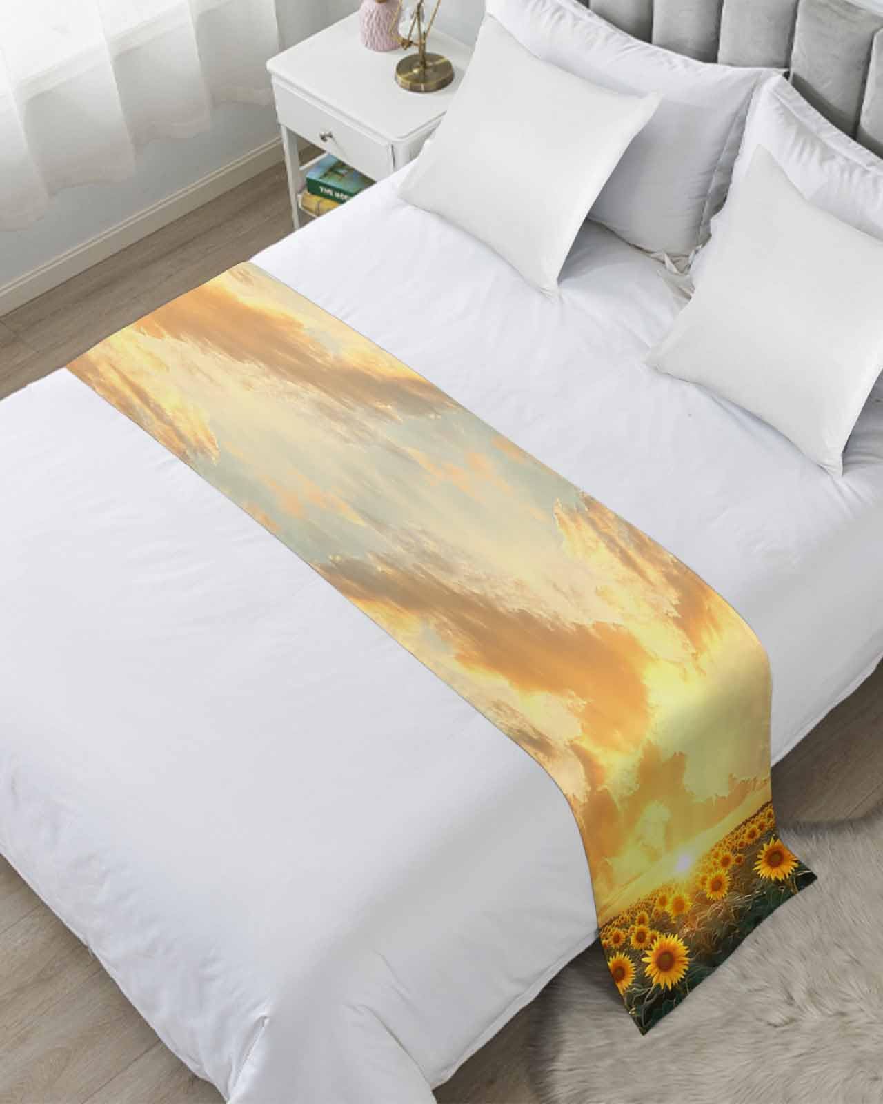 DecorLovee Summer Sunflower Bed Runners for Twin Size Bed, Decorative Bed Throws for Foot of Bed, Pastoral Rustic Floral Botanical Bed Runner Sofa Throw Bedding Scarf Protector Slipcover for Bedroom