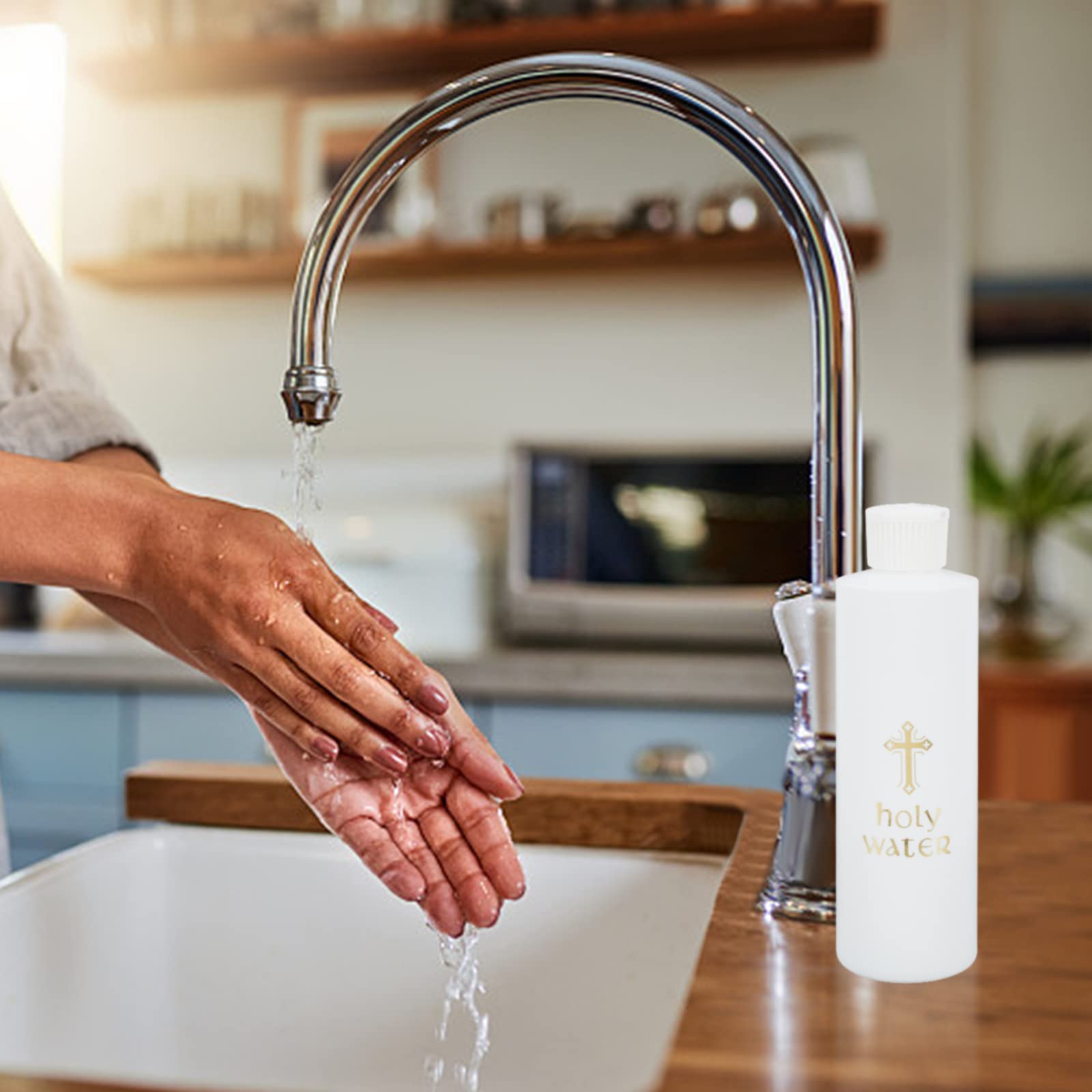 WEBEEDY 5 pezzi Bottiglie d'acqua Benite 250 ML/8 oz Bianco con Croce in Plastica Dorata Bottiglia di Acqua Benite per Forniture Chiesa Casa e Viaggio(Bottiglie Vuota)