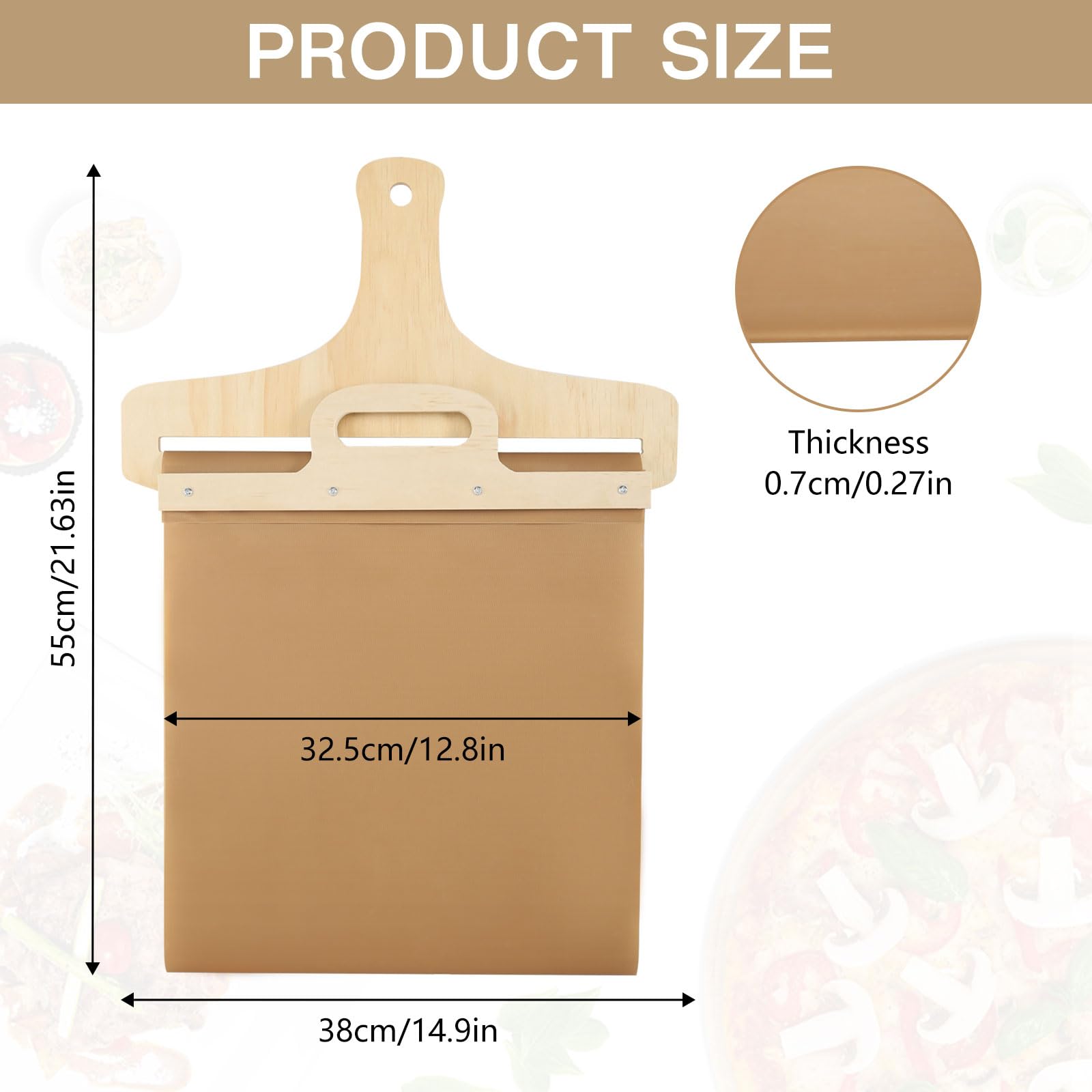 Pala Per Pizza In Legno 55x55 Cm | Rivestimento Antiaderente, Scorrevole | Per Forno E Preparazione Pizze - Foto 9