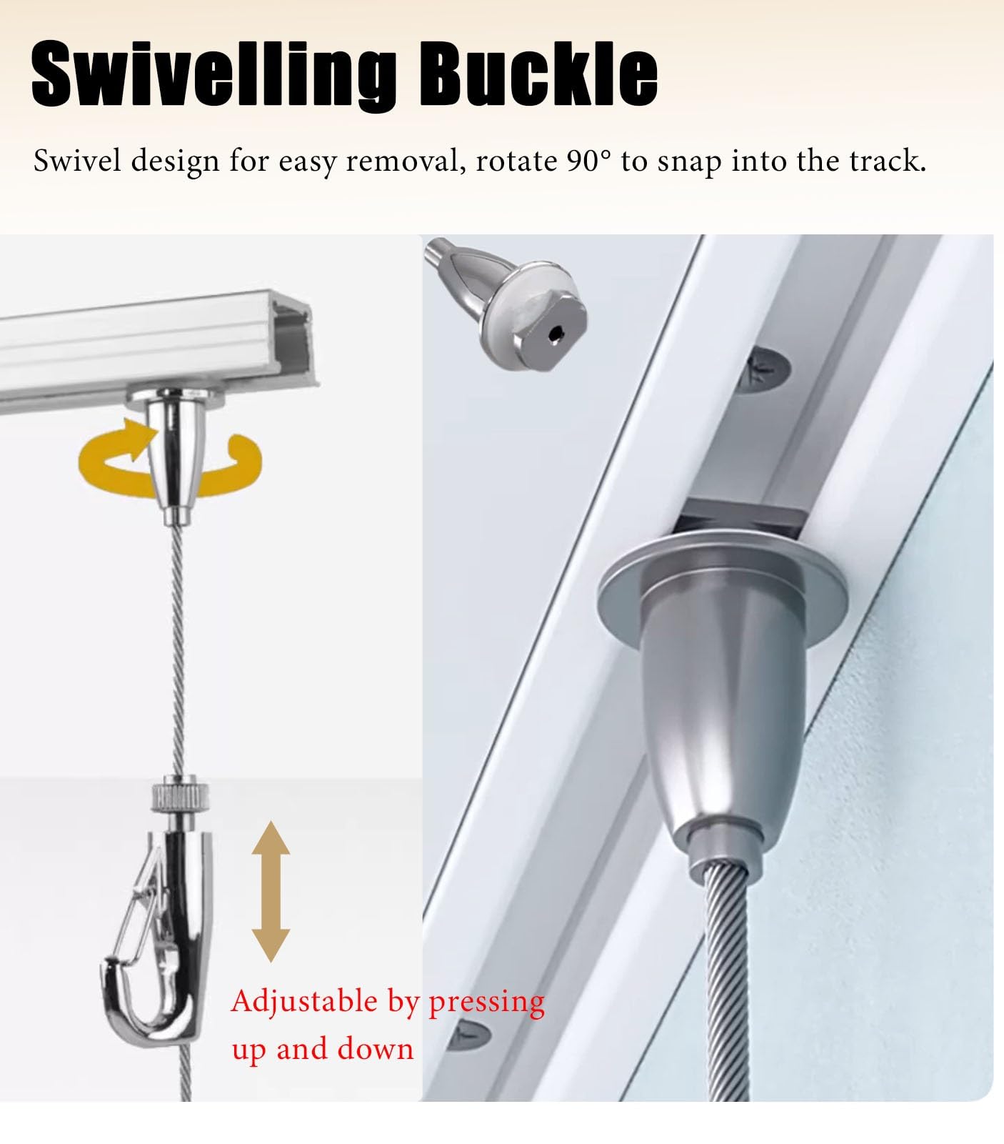 Colgar Cuadros Riel para Colgar Cuadros en El Techo, Ideal para Paredes de Hormigón. Perchas Giratorias de Aluminio para Marcos Pesados. Exhibidor de Fotos con Riel en U y Ganchos Ajustables.(122cm/48