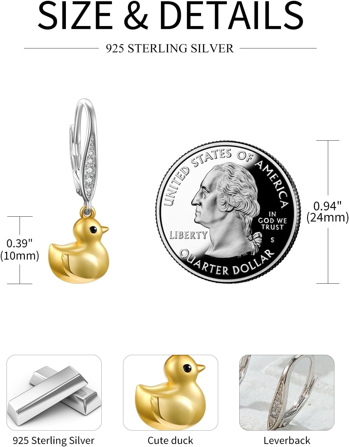 Palpitate Duck Earrings Cute Duck Gifts 925 Sterling Silver Animals Dangle Drop Earrings Jewelry for Women Daughters - Image 3
