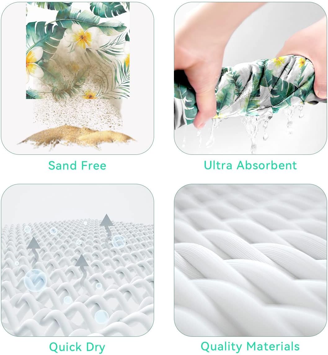 Microfiber Beach Towel Sand Free Extra Large 71x32 Quick Dry Travel Towel Super Absorbent Double-Sided Lightweight Compact Towels for Camping Swimming Pool Bath Leaf