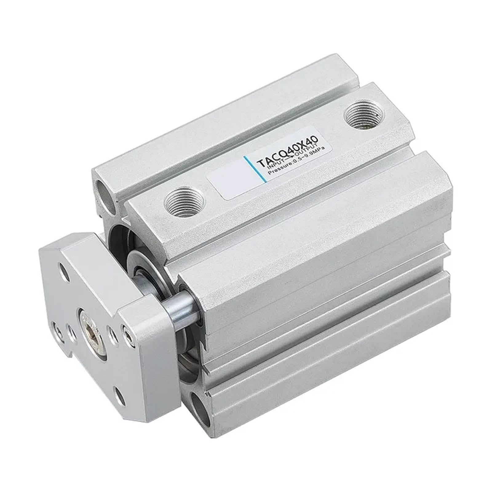 TACQ12 16 20 25 32 40 50 63 80 Cylinder kompaktowy, trójosiowy i trzykołowy, cienki, z prowadnicą, skok od 5 do 100 mm, podwójny efekt (5 mm, TACQ16 (otwór 16 mm))