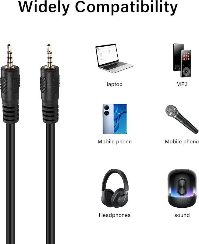 PNGKNYOCN 2.5 mm TRRS Sztereó Aux Kábel - 1,8m Férfi-Férfi Csatlakozó Okostelefonhoz, Fejhallgatóhoz, MP3 Lejátszóhoz és Hangszóróhoz