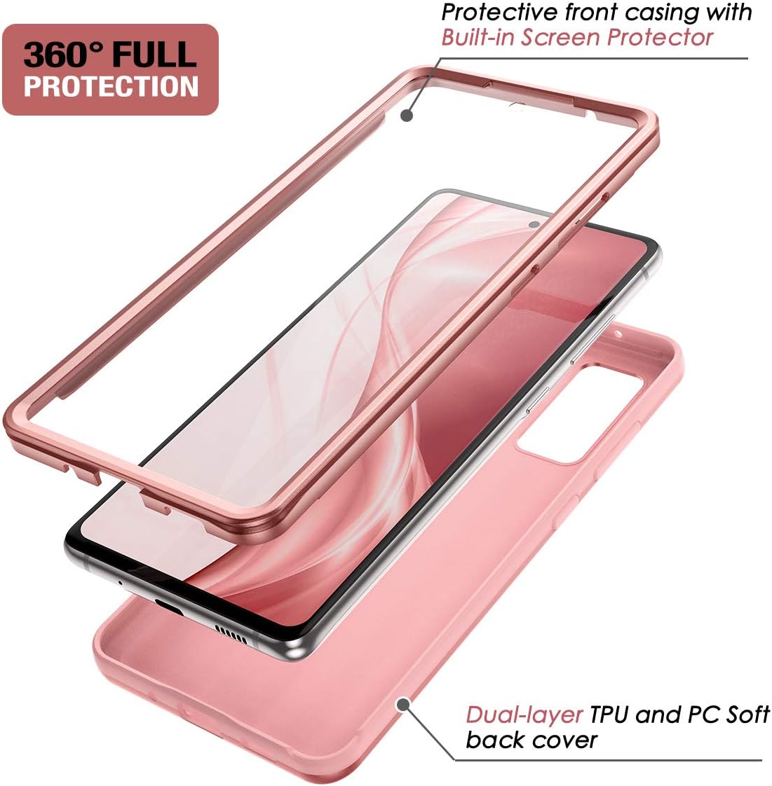 SURITCH for Samsung S20 FE 5G Case (2020), [Built-in Screen Protector] Full-Body Protection Shockproof Rugged Bumper Slim Soft Silicone Protective Cover for Samsung Galaxy S20 FE 6.5 Inch (Rose Gold)