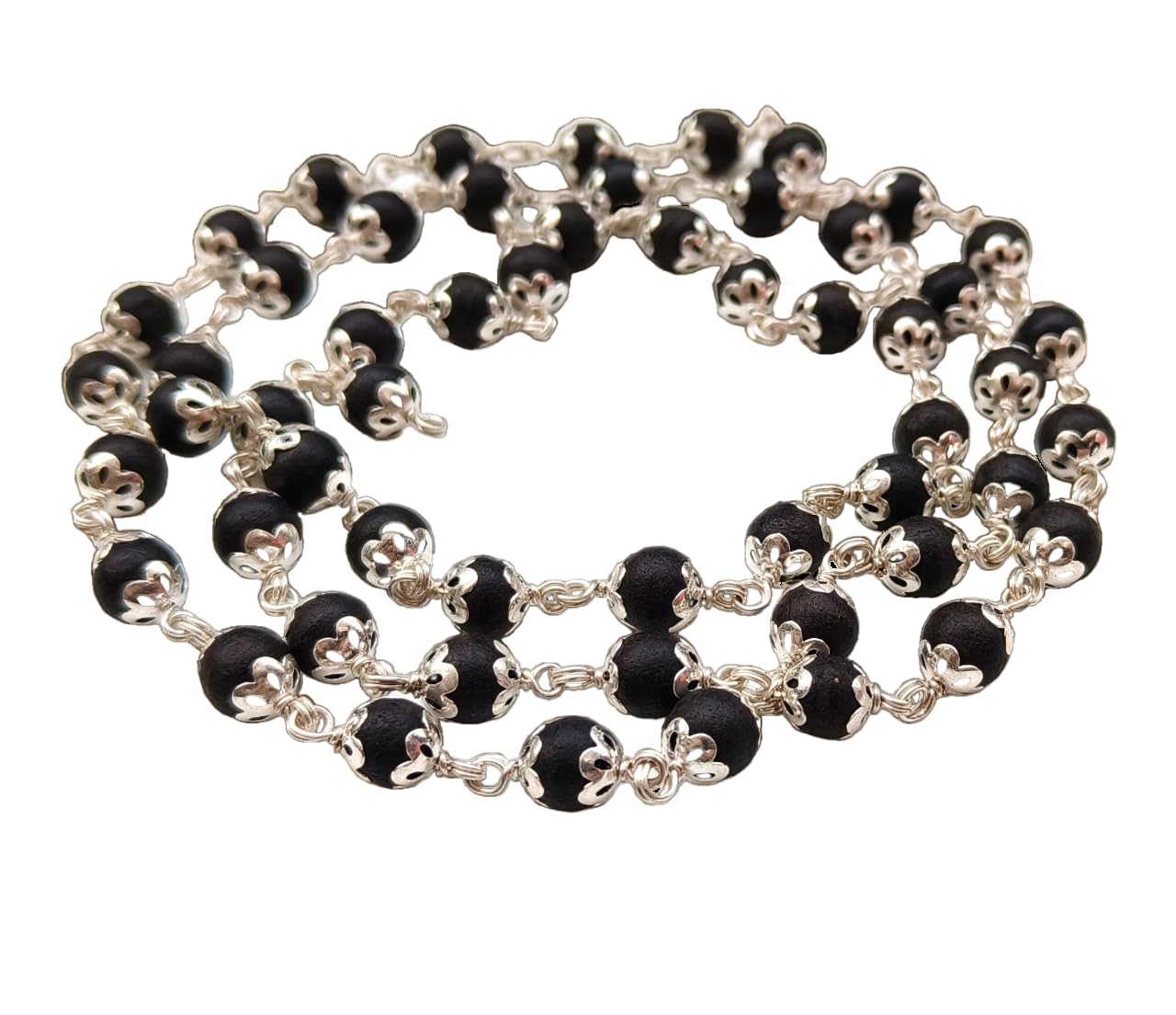 Shivoham Government Certified 54+1 Beads Karungali Malai, crafted with Germanv Silver Cap, Bead SIze 8 mm